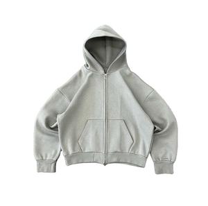 Sweat à capuche zippé personnalisé pour homme, à épaules tombantes, couleur unie, en molleton épais 100 % coton, grande taille, respirant, vierge et uni - Product Image 6