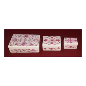 低价装饰大理石粉色珍珠母镶嵌盒定制印度拖把大理石盒惊人工艺品首饰盒