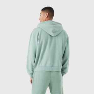 2025 à la mode hommes hiver gymnastique fermeture éclair à capuche écologique respirant polaire poids lourd coton brodé Streetwear en gros - Product Image 4