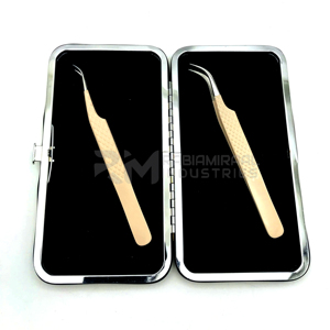 Pinzas de extensión de pestañas recubiertas de polvo desnudo y Punta de plata RMI y juego de estuche magnético de color desnudo - Product Image 3