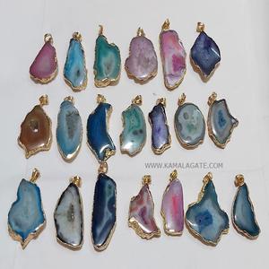 Collier avec pendentif en cristal d'agate naturelle, géode druzienne et pierre galvanisée, pierre semi-précieuse, artisanat avec pendentif plaqué - Product Image 6