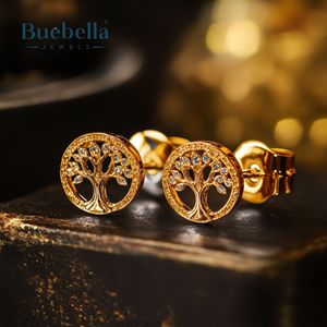 Vente chaude 925 Sterling Silver 14k Gold Coating Iced Lucky Tree of Life Boucles d'oreilles pour hommes - Product Image 1