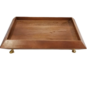 จานชามไม้สำเร็จรูปทำจากไม้ธรรมชาติถาดรองจานชามพร้อมฐานขาตั้งโลหะสำหรับวางบนโต๊ะใช้กับอาหาร - Product Image 1