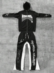 ชุดเสื้อฮู้ดและกางเกงวอร์มผ้าฟลีซพิมพ์ลายตัวอักษรสำหรับผู้ชาย ชุดลำลองสำหรับฤดูใบไม้ร่วงและฤดูหนาว ชุดวอร์มผู้ชาย - Product Image 5