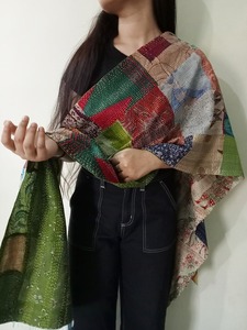 indian handmade <b>silk</b> <b>scarves</b> reversible stole vintage kantha muffler assorted Patchwork color <b>scarves</b> <b>silk</b> neck <b>scarf</b> - Product Image 2