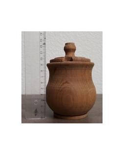 Bol de madera antiguo para azúcar, decoración de mesa para uso en el jardín, cuchara y tapa, tazón de azúcar de madera - Product Image 3