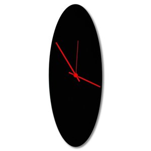 <b>Black</b> Decorative Oval Shape Metal Wall Clock With Red Needles Fancy Wall Decoration - Product Image 1