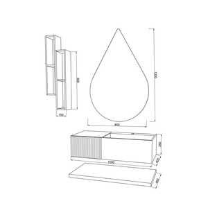 100 cm LED <b>Mirror</b> Composition with 1 Pearl Grey Drawer and Rota Drop <b>Mirror</b> - Product Image 4