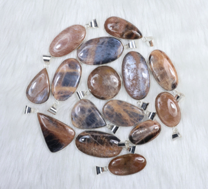 Collar con colgante de piedra lunar de piedra solar natural bohemia de forma mixta Bohemia, ajuste de bisel Chapado en plata, regalo de cumpleaños con incrustaciones para - Product Image 2