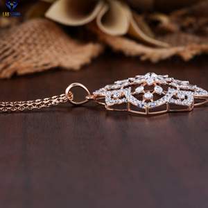 3.43 TDW Pendentif et boucle d'oreille en or rose avec diamant rond, marquise et poire avec chaîne par Labstone Charmant pendentif couleur EF-VS - Product Image 3