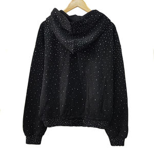 Sudadera con capucha Boxy Fit con cremallera completa de algodón pesado negro para hombre con diseño personalizado de diamantes de imitación - Product Image 1