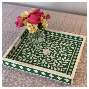 Bandeja de servicio de alta venta 2025 elegante juego de regalo de quemador de incienso indio bandejas con incrustaciones de madreperla y hueso a precio competitivo - Product Image 3