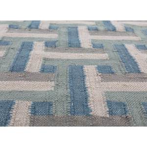 Alfombra de Lana Tejida Plana con Diseño de Cuadros Azules, Alfombra Rectangular Geométrica Abstracta para Pasillo, ADWL-13225, Viscosa para el Hogar - Product Image 3