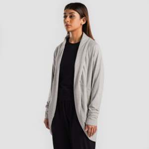 Autumn Bohemian Casual Cardigan with Crocheted Jacquard Pattern Hooded <b>Silver</b> Grey Curved Hem Wool Acrylic Short-Length <b>Jacket</b> - Product Image 1