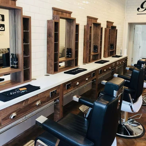 Estación de Espejo de Barbería Moderna de Lujo, Mueble de Salón Duradero y Ajustable de Madera con Estilo, Incluye Espejo de Salón para Uso Comercial - Product Image 1