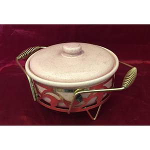 Plat à cocotte magnifiquement conçu Plat à cocotte en céramique moderne du milieu du siècle avec support en acier inoxydable, chauffe-aliments - Product Image 5