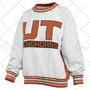 2025 Sweat-shirt à col rond Endzone pour femmes Longhorns de l'Université du Texas à forte demande-Gris chiné/Orange Texas - Product Image 2