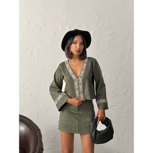 Topshow Women's for Scuba <b>Suede</b> Zip-Up <b>Jacket</b> with Striped Detail - Product Image 6