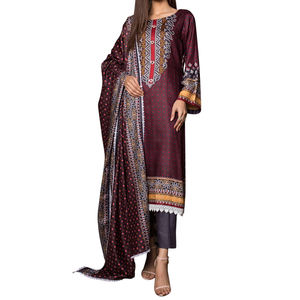 Top Design traditionnel imprimé pakistanais haute qualité lin coton femmes robe d'hiver avec châle costume pour la fête fabriqué en soie - Product Image 4