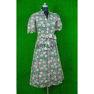 Boho indien coton robe pour femmes HandBlock imprimé tunique été plage fête porter tissu naturel robe pour jardin kitty parties - Product Image 5