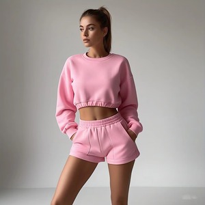 Short à manches longues imprimé pour femmes ensemble décontracté respirant séchage rapide polyester/coton coupe régulière pour l'entraînement de yoga en salle de sport - Product Image 1