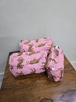Ensemble de voyage 3 pièces matelassé en coton imprimé tigre, étui zippé vintage, écologique, résistant à l'eau, durable, grand format pour rangement de maquillage