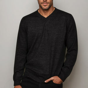 Pulls grande taille pour hommes pour l'hiver OEM tricots standard personnalisés en mélange de laine acrylique poignets côtelés couleur unie vêtements quotidiens décontractés - Product Image 2