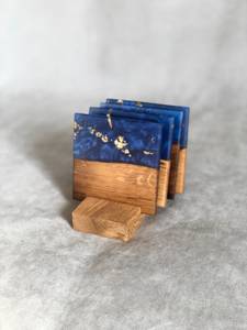 Lot de 4 sous-verres carrés en bois de résine en noyer fait à la main avec un design unique parfait pour la maison café thé vin cadeaux salle à manger décor - Product Image 5