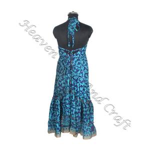 SD005 femmes été Boho Hippie Vintage soie robe licou recyclé Saree longue robe de soirée pour les filles - Product Image 4