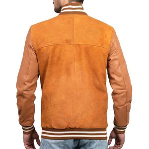 Recién llegado, chaqueta de bombardero Varsity con mangas de cuero, ajuste holgado, estilo de béisbol pesado, logotipo bordado, chaqueta de PU Letterman - Product Image 3