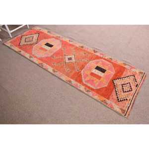 Tapis vintage 2,8 x 8,3 pieds, tapis turc, tapis oriental orange rose - Product Image 3