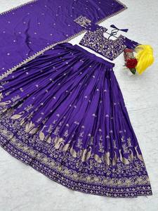 Lehengha choli de couleur violette le plus vendu en fil emberodary avec du tissu de chinon pour les festivals de mariage et les occasions de fêtes - Product Image 4