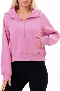 Sudadera con capucha de media cremallera para mujer de alta calidad, cómoda manga larga, estilo recortado, Otoño Invierno, bordado ODM - Product Image 3