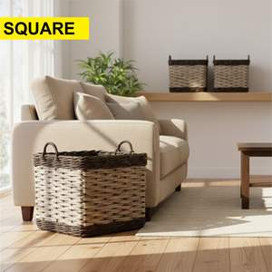 ตะกร้าหวายงานฝีมือ คอลเลคชั่นคูบู สีเทาดำ - Product Image 3