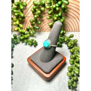 Navajo Handmade <b>Statement</b> <b>Ring</b> Kingman Turquoise & Sterling <b>Silver</b> Size 8.25 Gemstone Inlay for Everyday Wear - Product Image 3