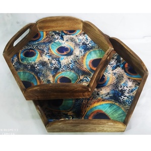 Floral émaillé carré en bois plateau de service utilisation maison hôtel Restaurant nouvel an fête vente chaude conception personnalisée forme 2024 - Product Image 1