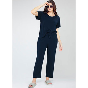 Women Soft Breathable Fluid Knit Rayon Front <b>Pajamas</b> Set XL Size Elastic Waist Drawstring Closure Casual Print Style Spring - Product Image 3
