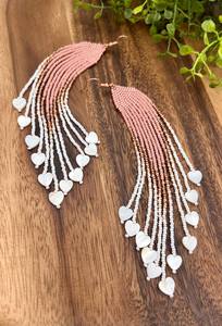 Pendientes de cuentas bohemias con flecos en cascada Andy de diseño turquesa, regalo de joyería único - Product Image 2