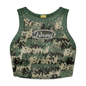 Women Camouflage Crop Tank <b>Top</b> <b>Rhinestone</b> Detail Sleeveless Streetwear Vest Custom Logo OEM Supplier - Product Image 1
