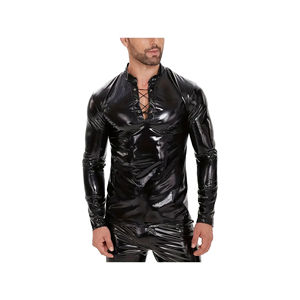 Camisa de cuero de verano para hombre, cuello vuelto personalizado, ajuste Regular, manga larga, ecológica, a prueba de viento, antibacteriana, transpirable - Product Image 1