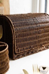 Handmade Woven Rattan <b>Cutlery</b> Holder <b>Basket</b> with Handle Rustic Wicker Flatware Organizer for Kitchen Dining Table Storage - Product Image 2