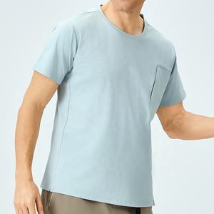 T-shirt d'été uni à col rond pour homme avec poche zippée, impression de logo à faible MOQ - Product Image 5