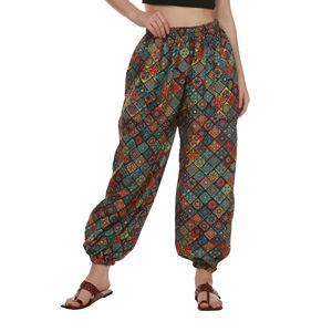 Sarouel en satin de coton taille libre pour femmes haut confortable Boho impression numérique Joggers hiver Baggy vêtements de détente plat respirant - Product Image 1