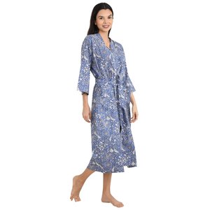 Bata de Casa Estilo Boho-Kimono, Ligera, de Algodón Tejido, con Estampado Indio Pintado a Mano con Motivos de Mariposas y Flores, para Uso Doméstico - Product Image 4
