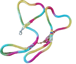5ft Multi Coloured Braided Ombre Cotton Rope Dog Leash Nylon Pet Dog Lead Reflective Round Rope Dog Leash - Product Image 1