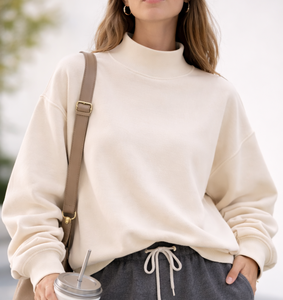 Sudadera Personalizada para Mujer con Cuello Alto, Mezcla de Poliéster/Algodón, Manga Larga, Estilo Holgado, Forro Polar en la Parte Delantera, Venta al Por Mayor - Product Image 1