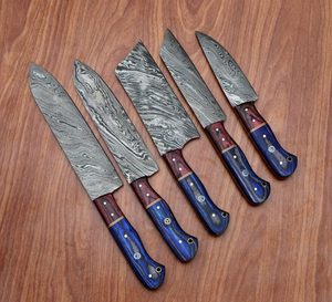 Ensemble de couteaux de chef en acier inoxydable fait main sur mesure, 5 pièces avec étui en cuir - Product Image 1