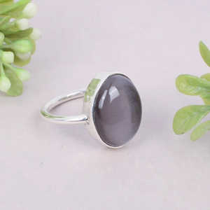 Anillo de plata de ley 92,5 con piedra preciosa de ojo de gato gris natural 16x12mm Tamaño de piedra 4,39mm Peso - Product Image 4