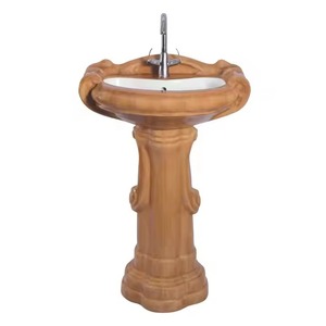 Fancy Double-Color Vitrosa Ceramic Pedestal Wash Basin Coffee Brown Lavabo Sink Set for Hospitals and Villas India Export - Product Image 1