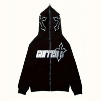 Sudadera con capucha y cremallera completa para hombre, diseño OEM, de invierno, de primera calidad, estilo urbano, mezcla de algodón, bordada, con estampado puff de gran tamaño